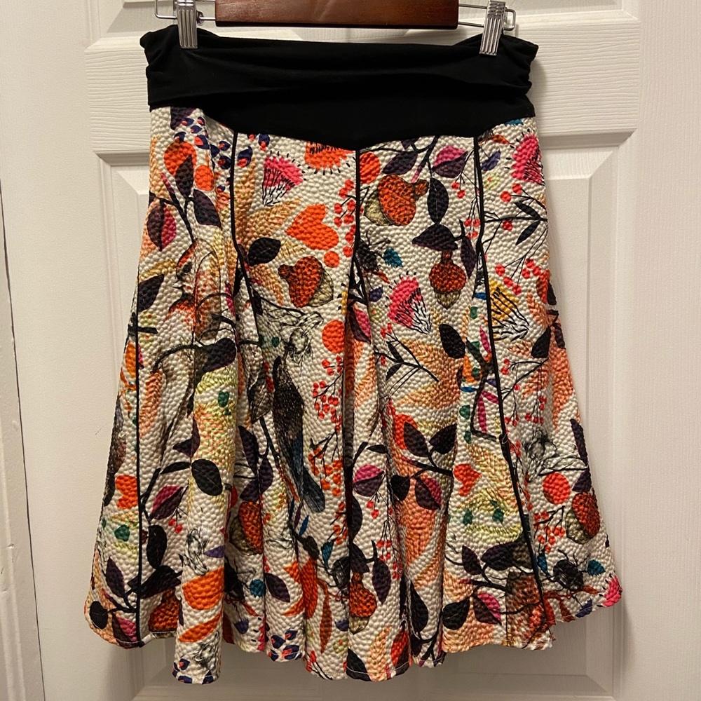 Anthropologie Multicolor Floral A-Line Skirt with Black Waistband